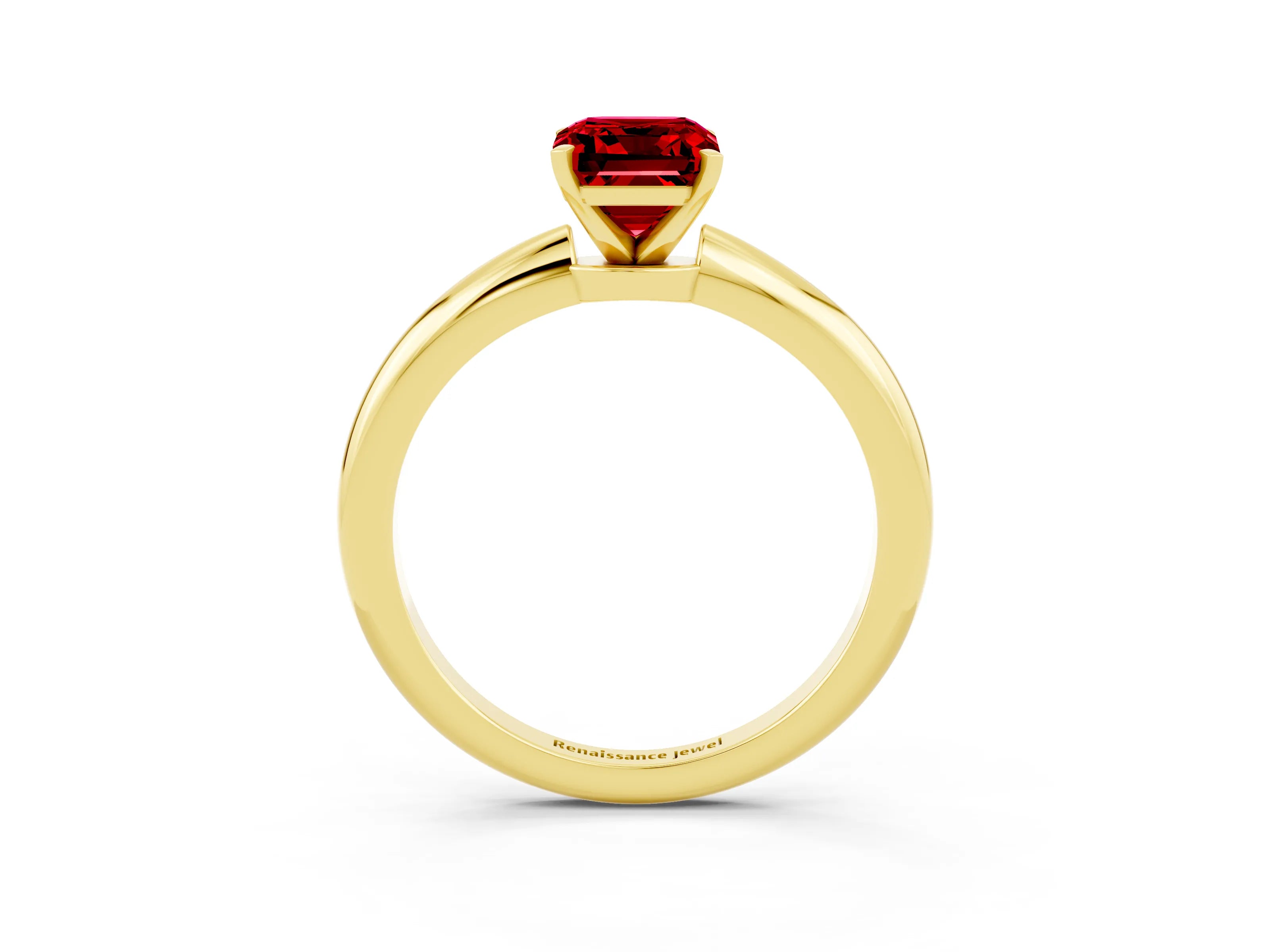 Yellow gold Emerald Cut Ruby Solitaire Ring with Six-Prong Setting and Classic Band_3