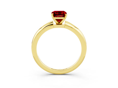 Yellow gold Emerald Cut Ruby Solitaire Ring with Six-Prong Setting and Classic Band_3