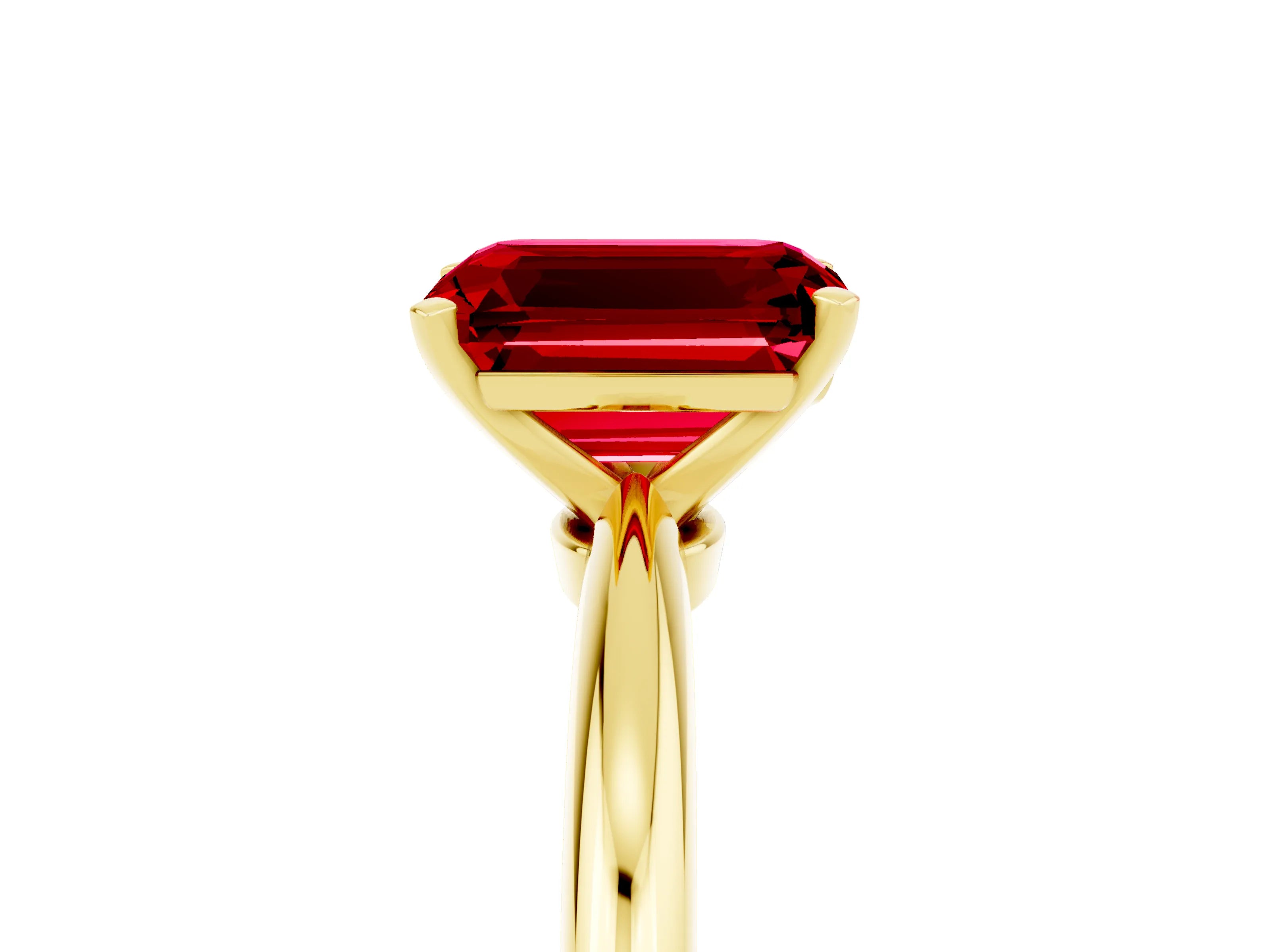 Yellow gold Emerald Cut Ruby Solitaire Ring with Six-Prong Setting and Classic Band_5