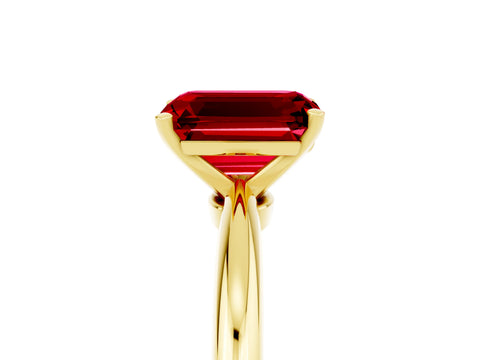 Yellow gold Emerald Cut Ruby Solitaire Ring with Six-Prong Setting and Classic Band_5