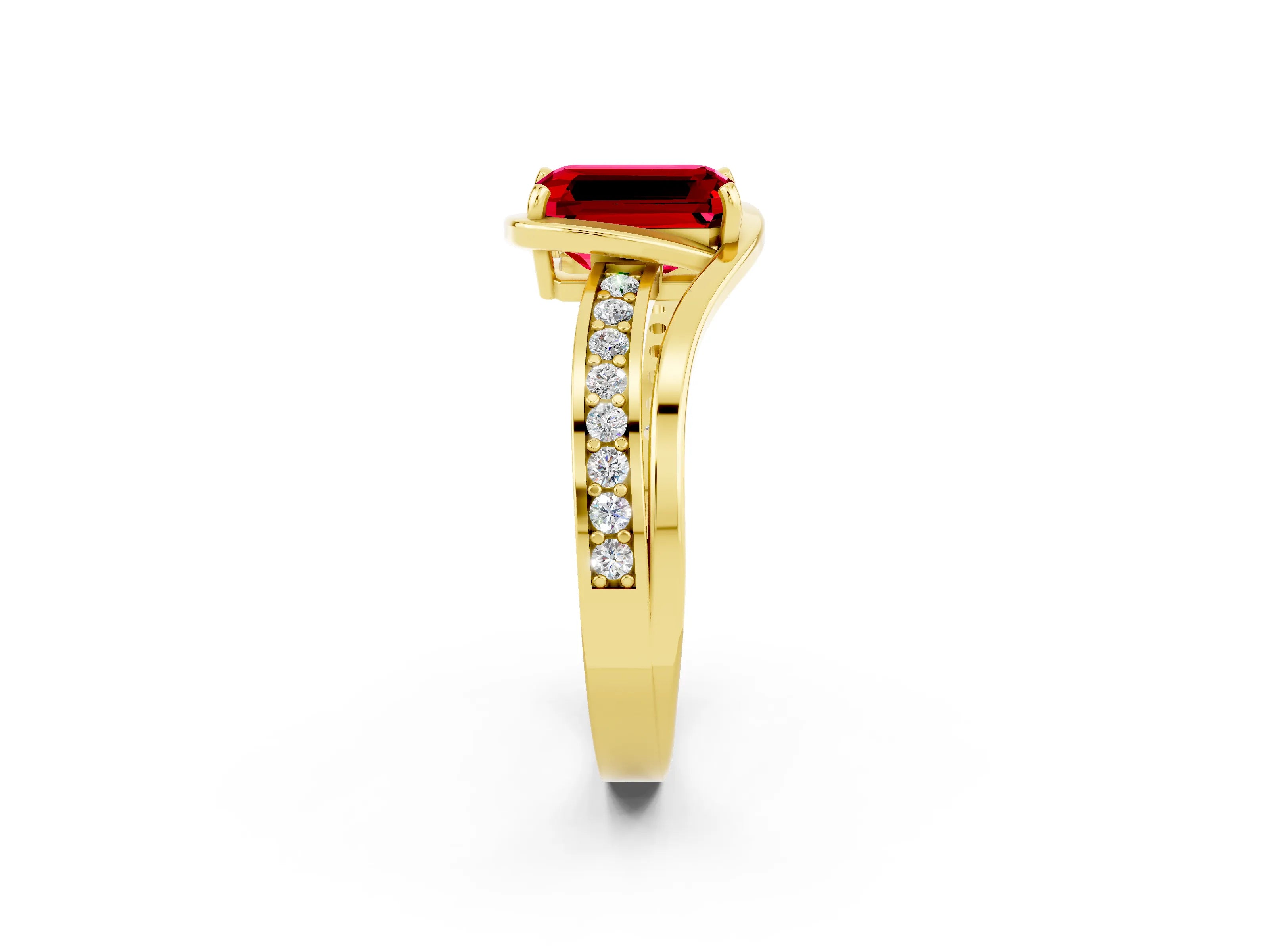 Yellow gold Emerald Cut Ruby Solitaire Ring with Split Shank and Prong Setting_2