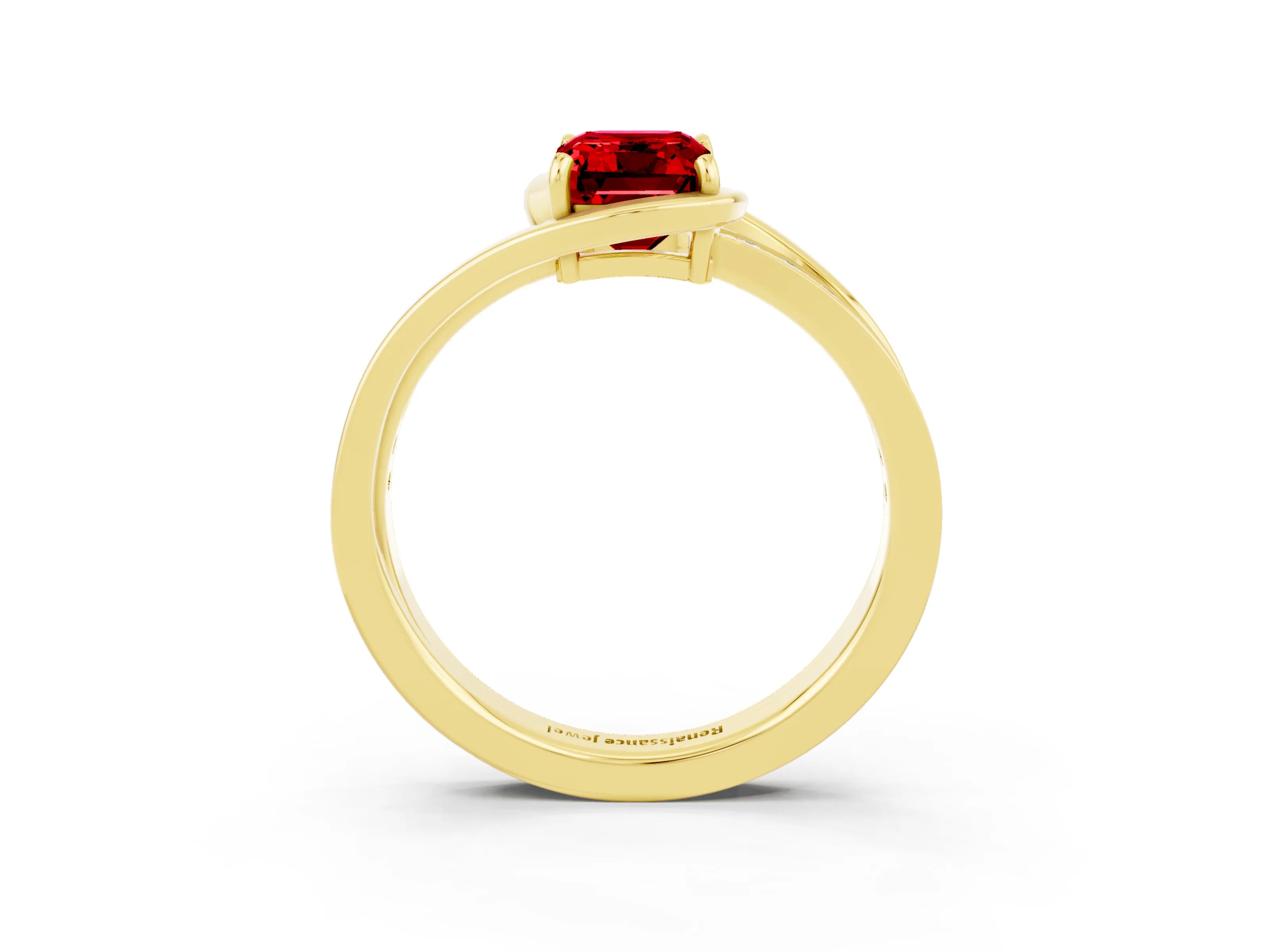 Yellow gold Emerald Cut Ruby Solitaire Ring with Split Shank and Prong Setting_3