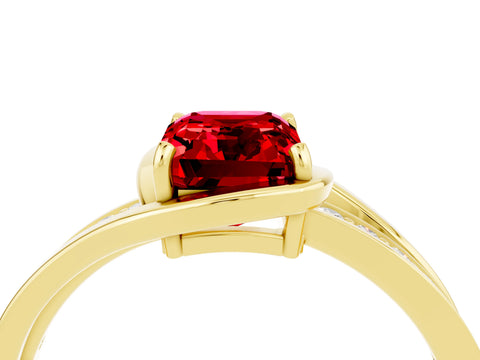 Yellow gold Emerald Cut Ruby Solitaire Ring with Split Shank and Prong Setting_4