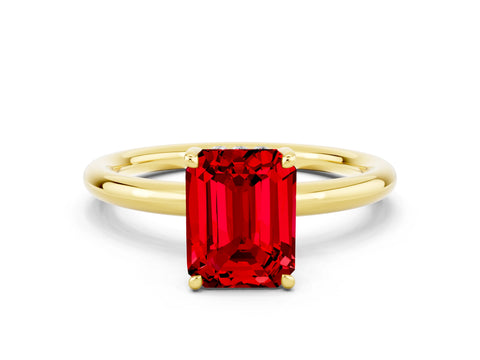 Yellow gold Emerald Cut Ruby Solitaire Ring with Thin Band and Four-Prong Setting_12