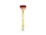 Yellow gold Emerald Cut Ruby Solitaire Ring with Thin Band and Four-Prong Setting_14