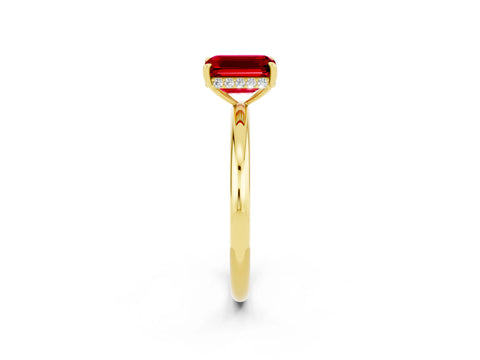 Yellow gold Emerald Cut Ruby Solitaire Ring with Thin Band and Four-Prong Setting_14