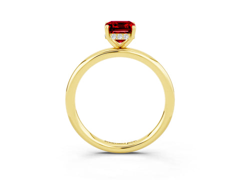 Yellow gold Emerald Cut Ruby Solitaire Ring with Thin Band and Four-Prong Setting_15