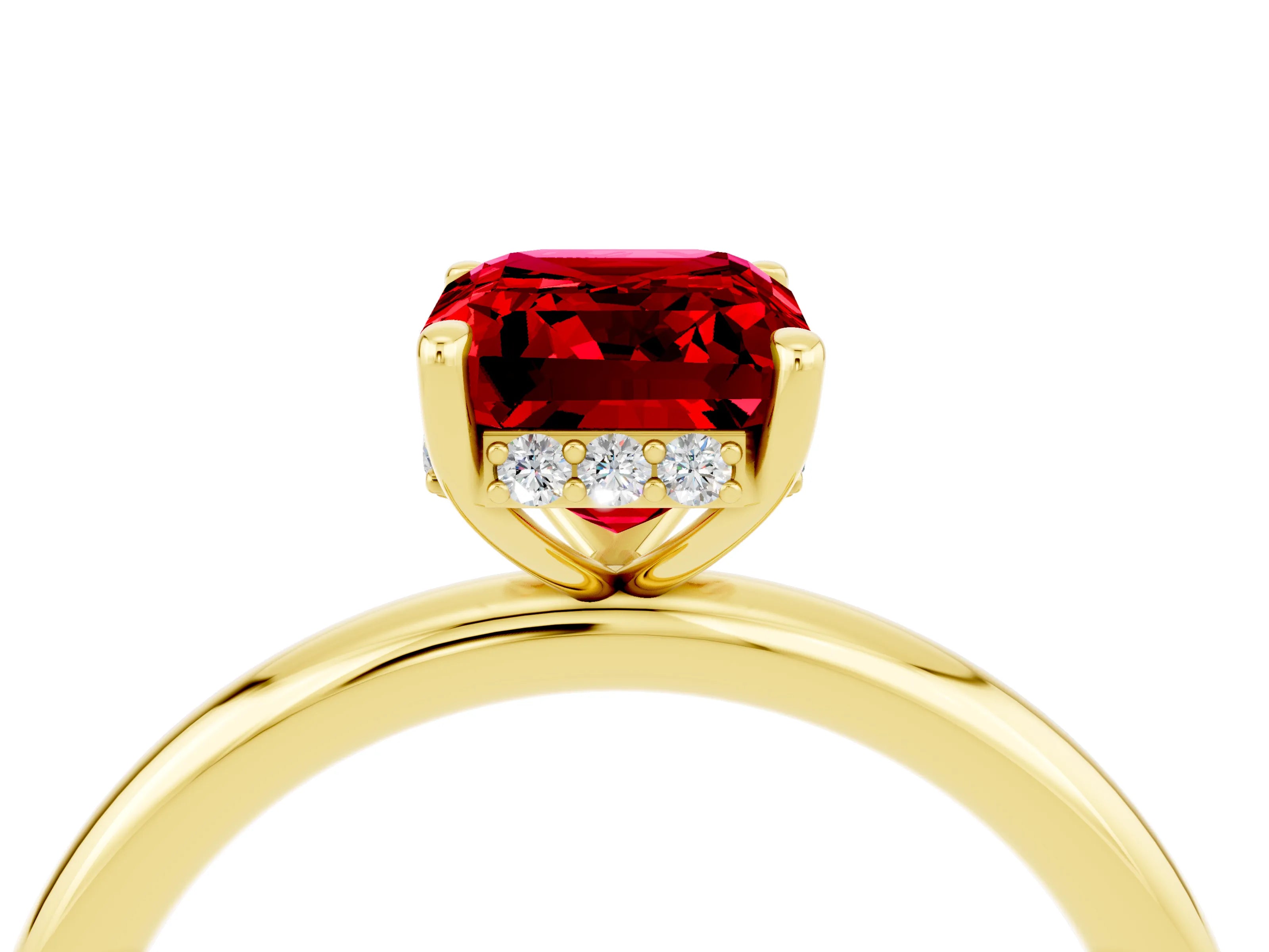 Yellow gold Emerald Cut Ruby Solitaire Ring with Thin Band and Four-Prong Setting_16