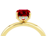 Yellow gold Emerald Cut Ruby Solitaire Ring with Thin Band and Four-Prong Setting_16
