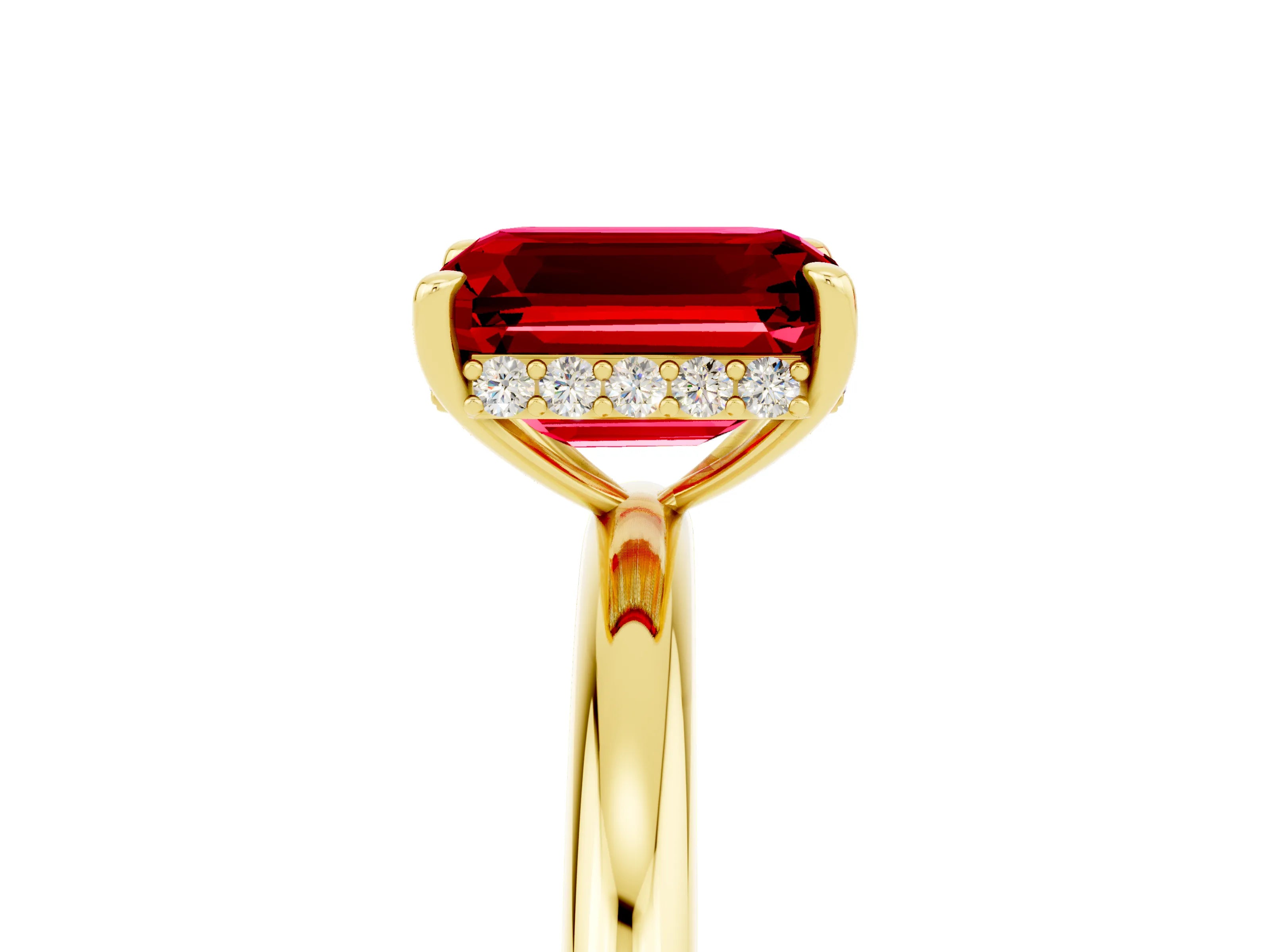Yellow gold Emerald Cut Ruby Solitaire Ring with Thin Band and Four-Prong Setting_17