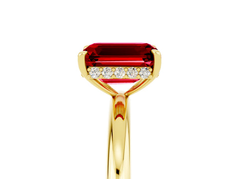Yellow gold Emerald Cut Ruby Solitaire Ring with Thin Band and Four-Prong Setting_17