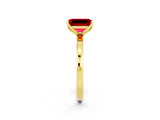 Yellow gold Emerald Cut Ruby Solitaire Ring with Thin Band and Prong Setting_26