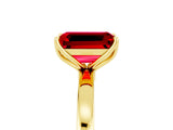 Yellow gold Emerald Cut Ruby Solitaire Ring with Thin Band and Prong Setting_29