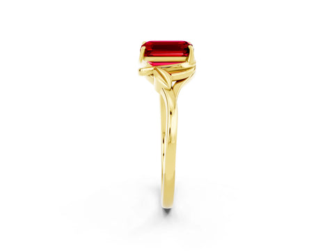 Yellow gold Emerald Cut Ruby Solitaire Ring with Twist Band and Four-Prong Setting_26