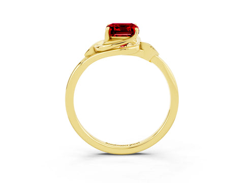Yellow gold Emerald Cut Ruby Solitaire Ring with Twist Band and Four-Prong Setting_27
