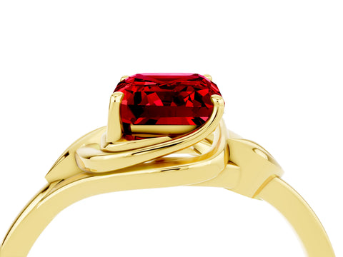 Yellow gold Emerald Cut Ruby Solitaire Ring with Twist Band and Four-Prong Setting_28