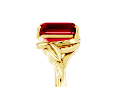 Yellow gold Emerald Cut Ruby Solitaire Ring with Twist Band and Four-Prong Setting_29