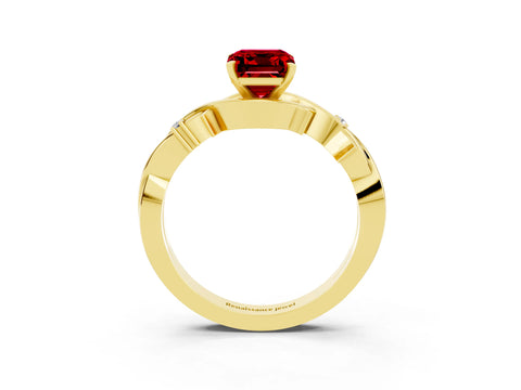 Yellow gold Emerald Cut Ruby Solitaire Ring with Twisted Band and Prong Setting_3