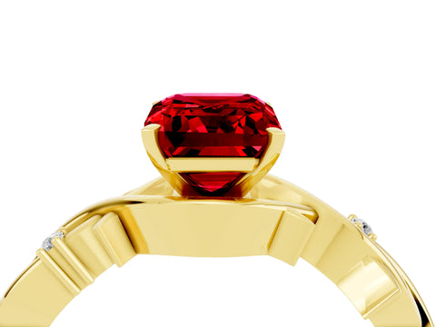 Yellow gold Emerald Cut Ruby Solitaire Ring with Twisted Band and Prong Setting_4