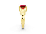 Yellow gold Emerald Cut Ruby Solitaire Ring with Wide Band and Prong Setting_2