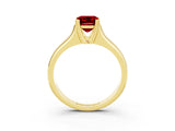 Yellow gold Emerald Cut Ruby Solitaire Ring with Wide Band and Prong Setting_3