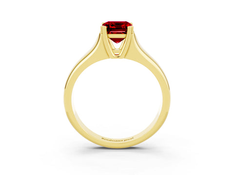 Yellow gold Emerald Cut Ruby Solitaire Ring with Wide Band and Prong Setting_3