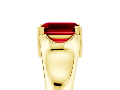 Yellow gold Emerald Cut Ruby Solitaire Ring with Wide Band and Prong Setting_5