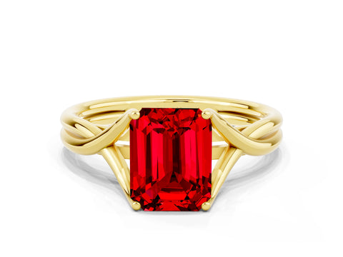 Yellow gold Emerald Cut Ruby Solitaire Twist Band Prong Setting Ring_36