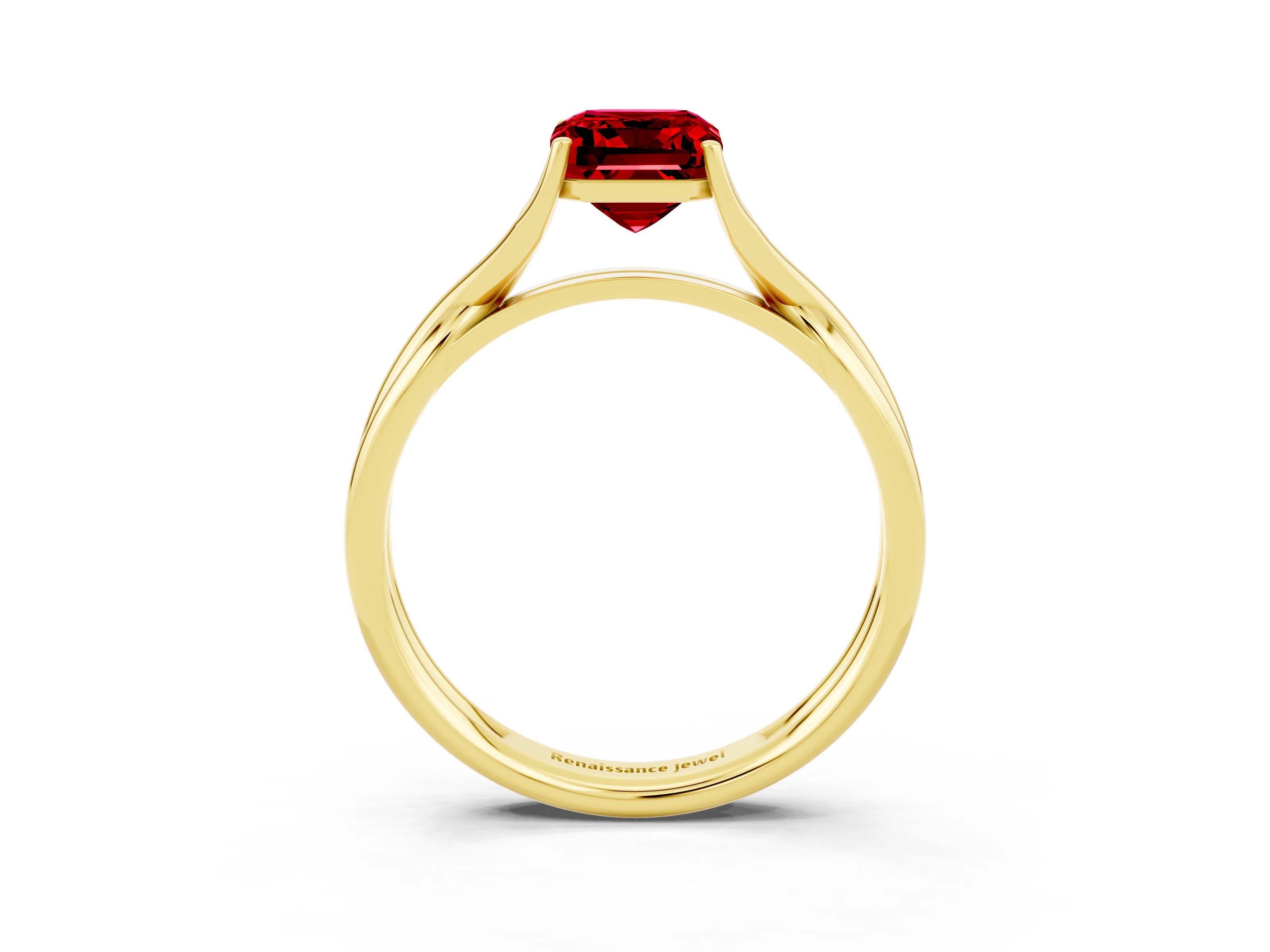 Yellow gold Emerald Cut Ruby Solitaire Twist Band Prong Setting Ring_39