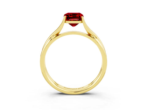 Yellow gold Emerald Cut Ruby Solitaire Twist Band Prong Setting Ring_39