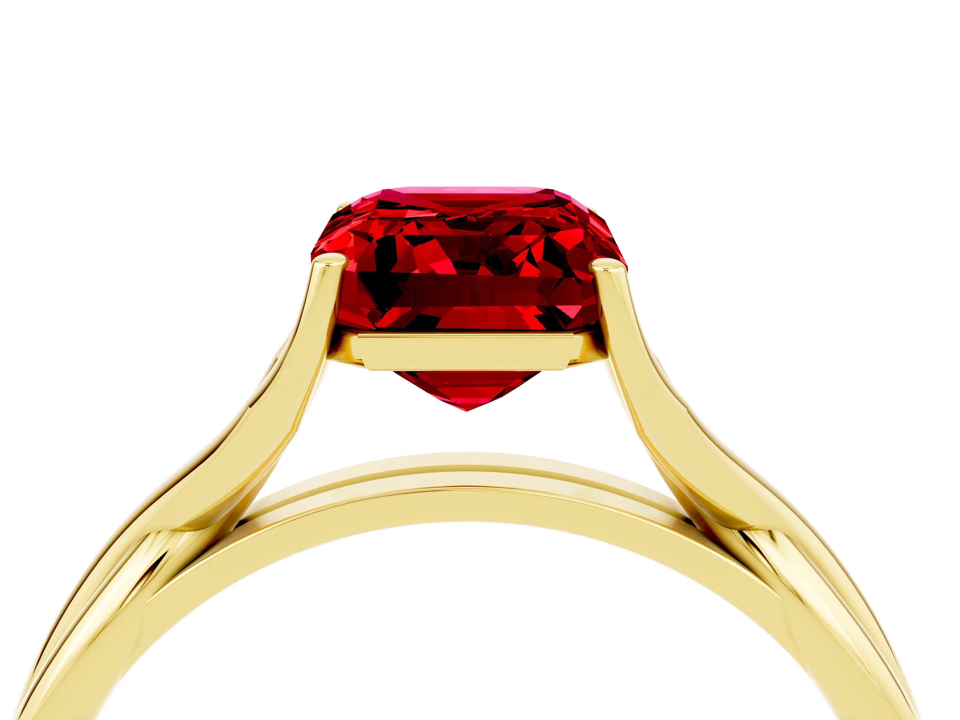 Yellow gold Emerald Cut Ruby Solitaire Twist Band Prong Setting Ring_40