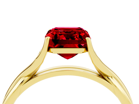 Yellow gold Emerald Cut Ruby Solitaire Twist Band Prong Setting Ring_40