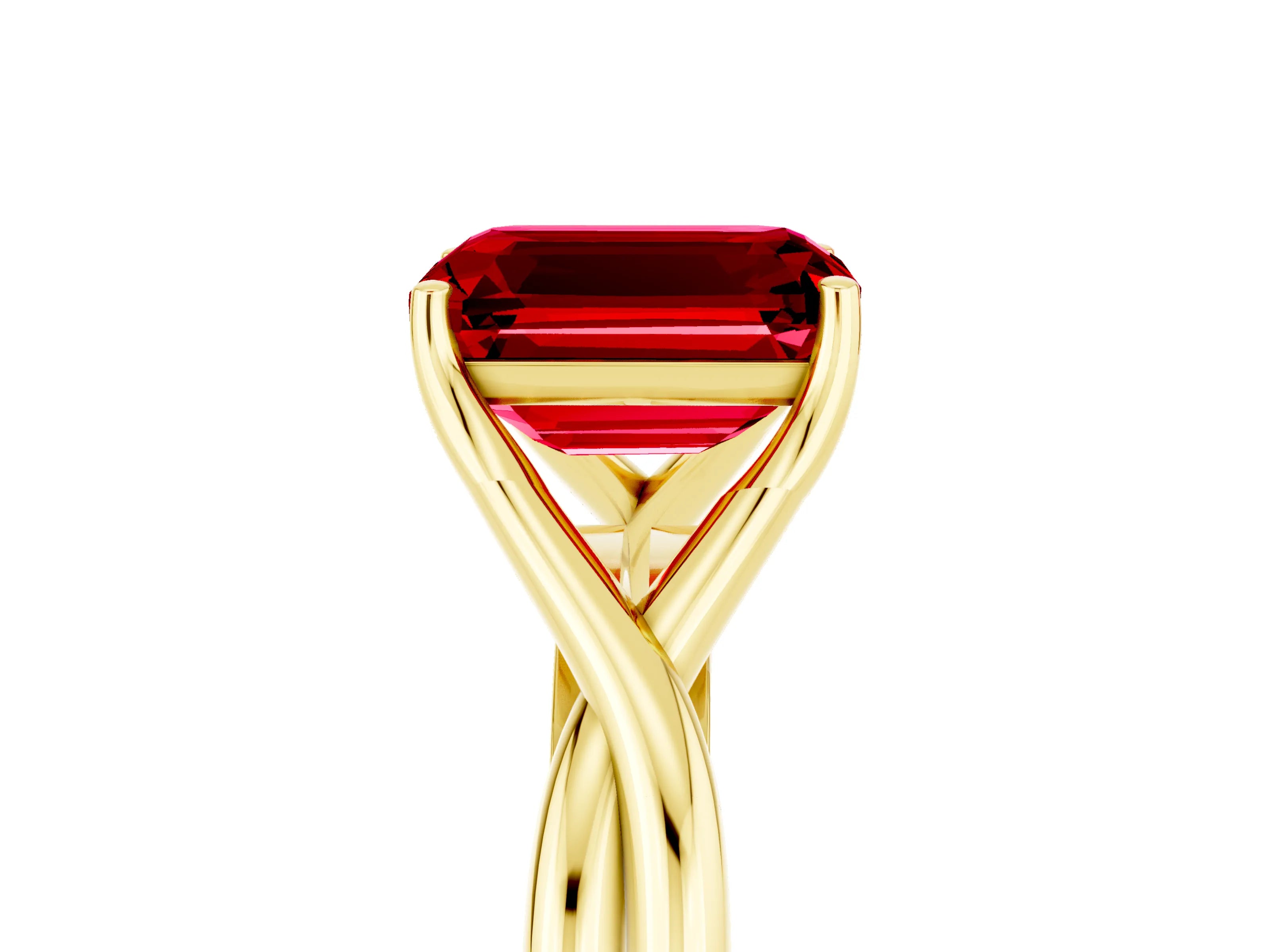 Yellow gold Emerald Cut Ruby Solitaire Twist Band Prong Setting Ring_41