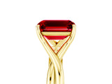 Yellow gold Emerald Cut Ruby Solitaire Twist Band Prong Setting Ring_41