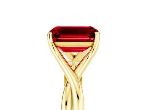 Yellow gold Emerald Cut Ruby Solitaire Twist Band Prong Setting Ring_41
