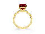 Yellow gold Emerald Cut Ruby Solitaire Twisted Band with Round  Accents and Prong Setting_15