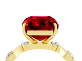 Yellow gold Emerald Cut Ruby Solitaire Twisted Band with Round  Accents and Prong Setting_16