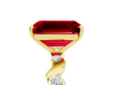 Yellow gold Emerald Cut Ruby Solitaire Twisted Band with Round  Accents and Prong Setting_17