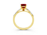 Yellow gold Emerald Cut Ruby Solitaire with Side Baguettes and Channel Set Band_3
