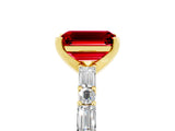 Yellow gold Emerald Cut Ruby Solitaire with Side Baguettes and Channel Set Band_5