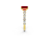 Yellow gold Emerald Cut Ruby Solitaire with Side Stones, Pave Band, Four-Prong Setting_50