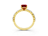 Yellow gold Emerald Cut Ruby Solitaire with Side Stones, Pave Band, Four-Prong Setting_51