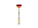 Yellow gold Emerald Cut Ruby Solitaire with Side Stones on a Pavé Band and Four-Prong Setting_2