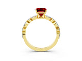Yellow gold Emerald Cut Ruby Solitaire with Side Stones on a Pavé Band and Four-Prong Setting_3
