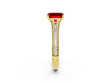 Yellow gold Emerald Cut Ruby Split Shank Engagement Ring with Pavé Band_2