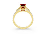 Yellow gold Emerald Cut Ruby Split Shank Engagement Ring with Pavé Band_3