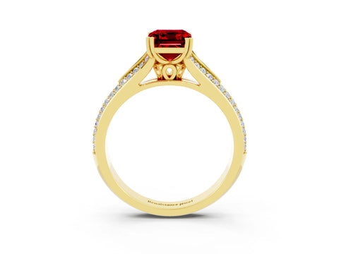 Yellow gold Emerald Cut Ruby Split Shank Engagement Ring with Pavé Band_3