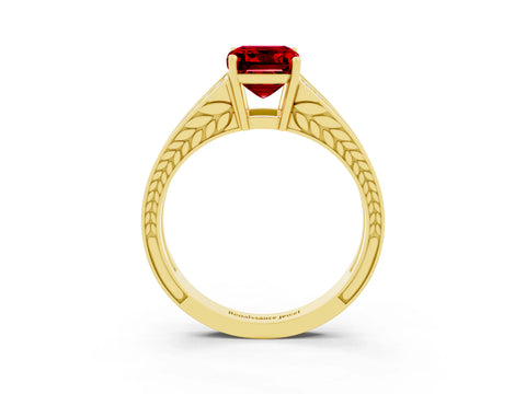 Yellow gold Emerald Cut Ruby Split Shank Ring with Pavé Band and Four-Prong Setting_3