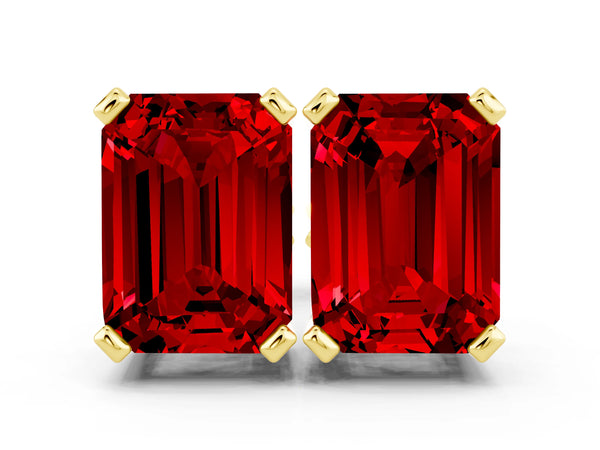 Yellow gold Emerald Cut Ruby Stud Earrings