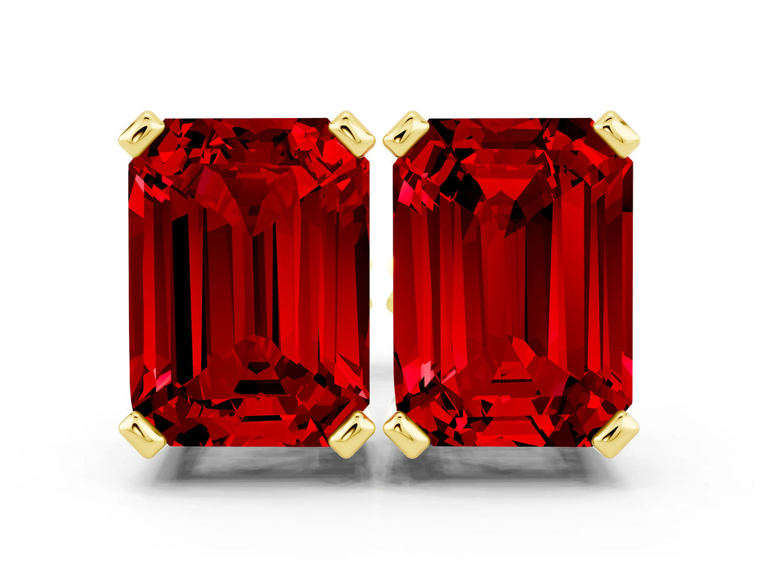 10K Yellow Gold 2.32 Carat Emerald Ruby Stud Earrings